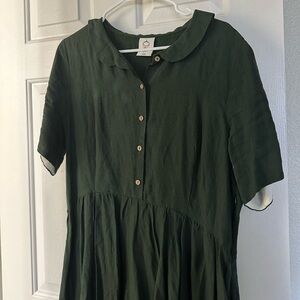 Son de Flor green dress 100% linen Peter Pan collar